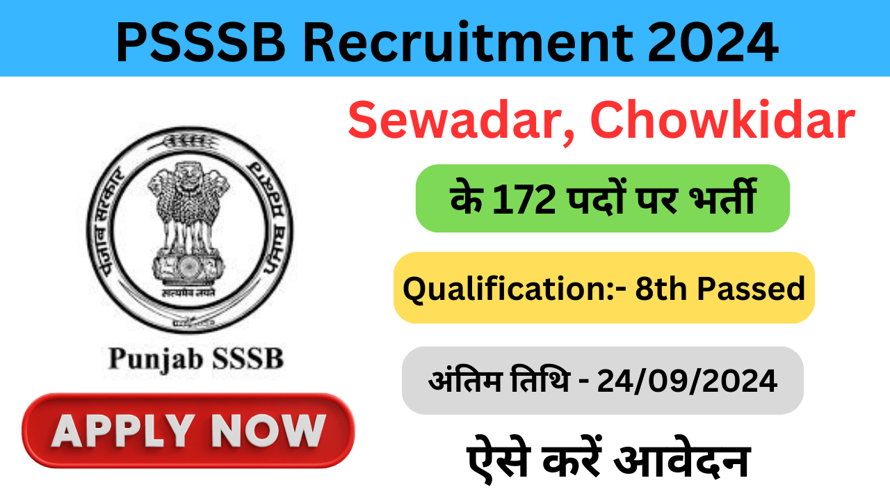 PSSSB Sewadar, Chowkidar Vacancy Recruitment 2024