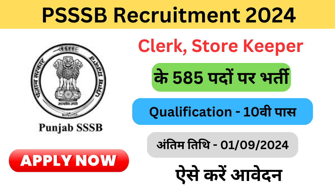 PSSSB Clerk, Store Keeper Recruitment 2024