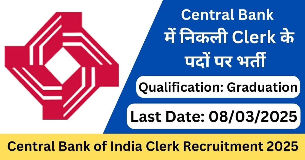 Central Bank of India Clerk Recruitment 2025 Apply Online