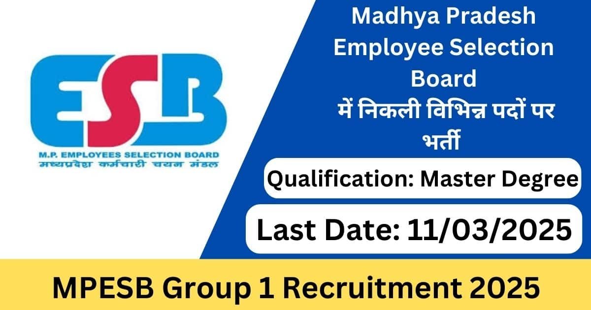 MPESB Group 1 Sub Group 3 Recruitment 2025