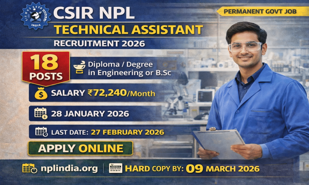CSIR NPL Technical Assistant Online Form 2026