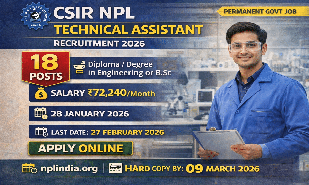CSIR NPL Technical Assistant Online Form 2026