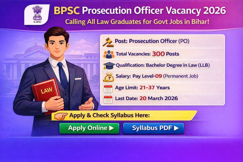 BPSC Prosecution Officer Recruitment 2026 Notification for 300 Posts Apply Online Before 20 March