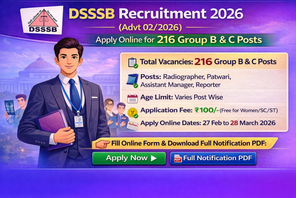 DSSSB Recruitment 2026 Advt 02 2026 Notification for 216 Group B and C Posts