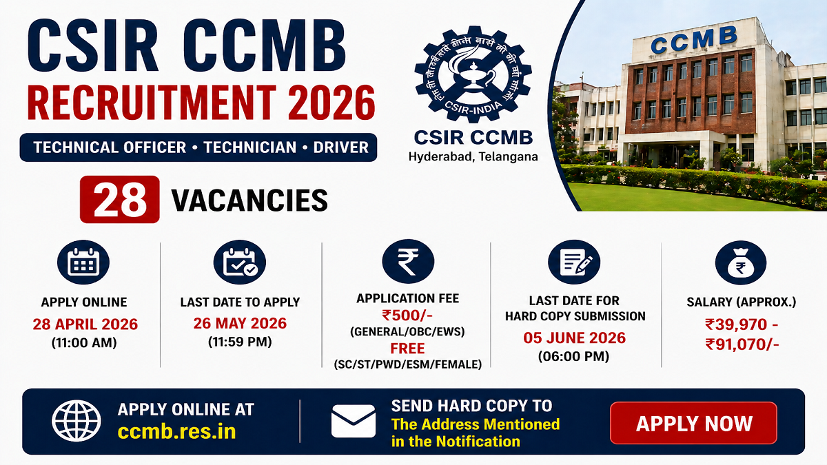 CSIR CCMB Recruitment 2026 Apply Online for 28 Officer & Technician Posts