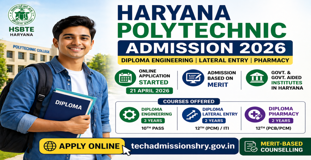 Haryana Polytechnic Admission 2026 Online Form Started – Apply for Diploma Courses