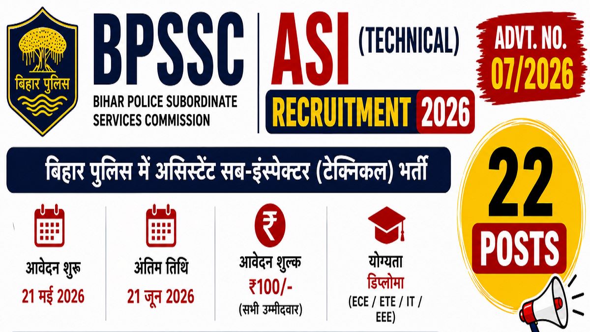 BPSSC ASI Technical Recruitment 2026: Apply Online for 22 Posts