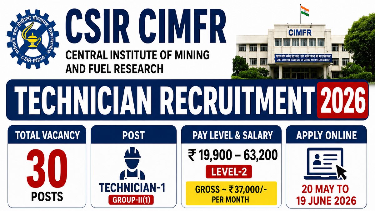 CSIR CIMFR Technician Recruitment 2026