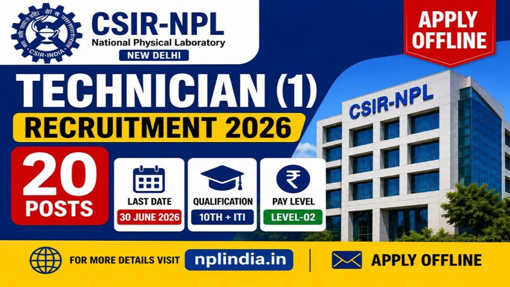 CSIR NPL Technician Recruitment 2026: Apply Offline for 20 Posts