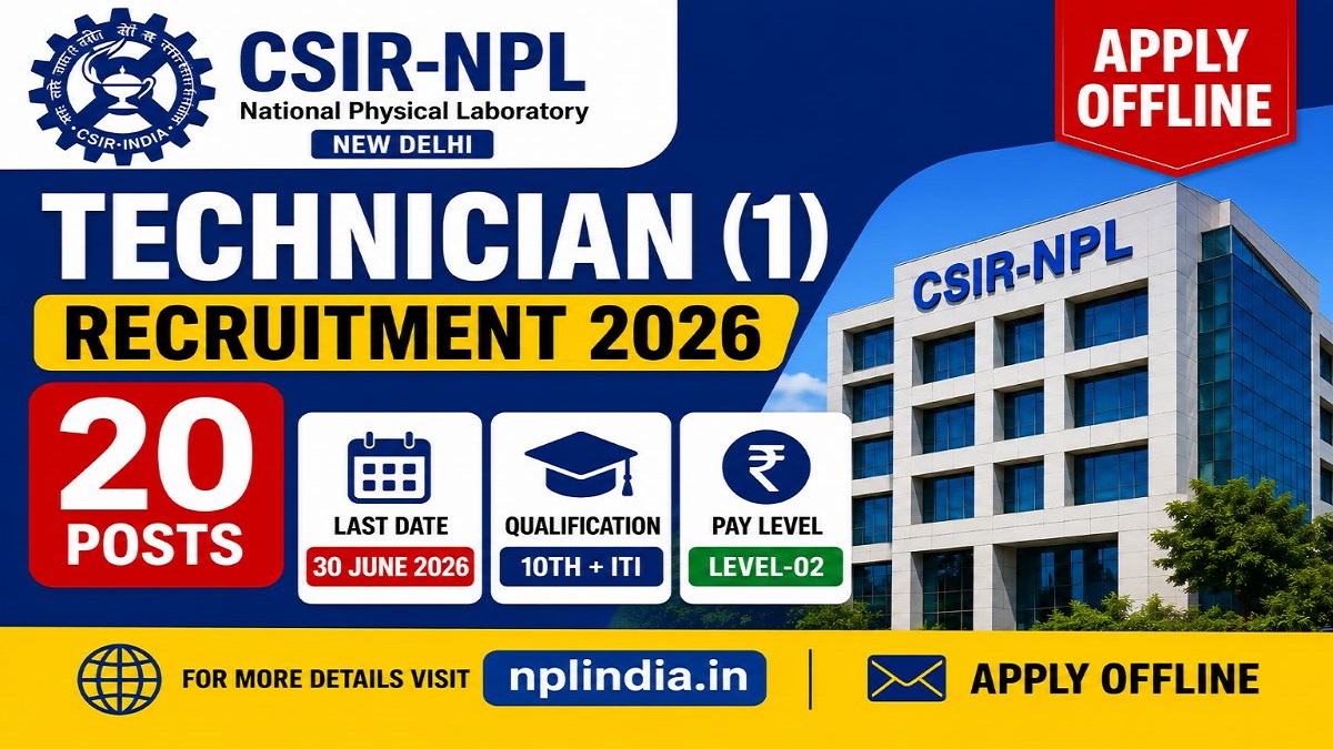 CSIR NPL Technician Recruitment 2026: Apply Offline for 20 Posts