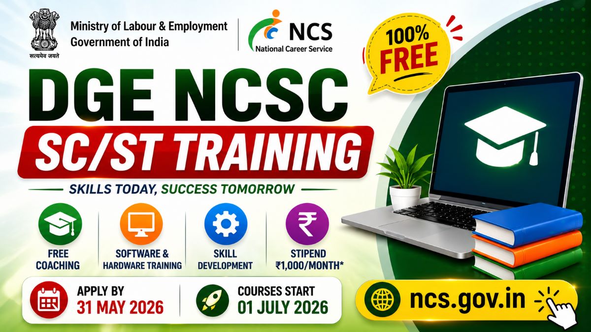 DGE NCSC SCST Free Coaching 2026 Apply Online