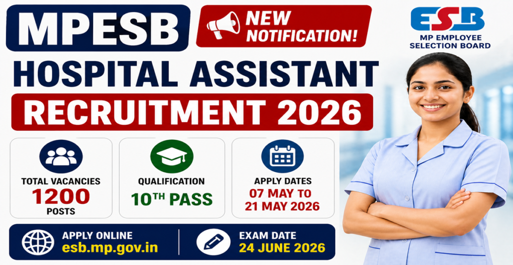 MPESB Hospital Assistant Recruitment 2026 💥 1200 Posts 10th Pass Govt Job