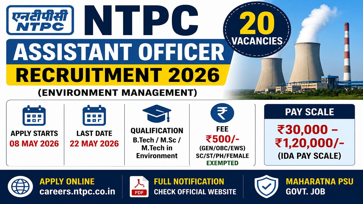 NTPC Assistant Officer Recruitment 2026: Apply Online for 20 Posts