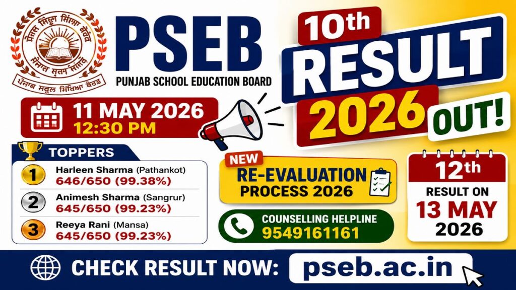 PSEB Board Result 2026: Class 10th Result Link