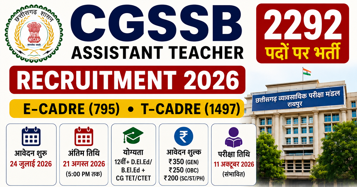 CGSSB Assistant Teacher Recruitment 2026
