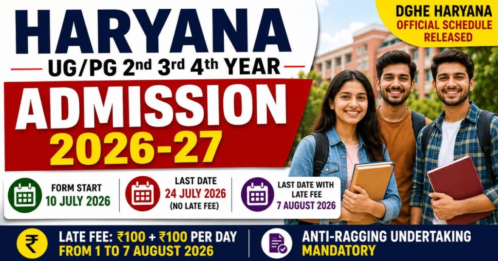 Haryana UG PG 2nd 3rd 4th Year Admission 2026-27