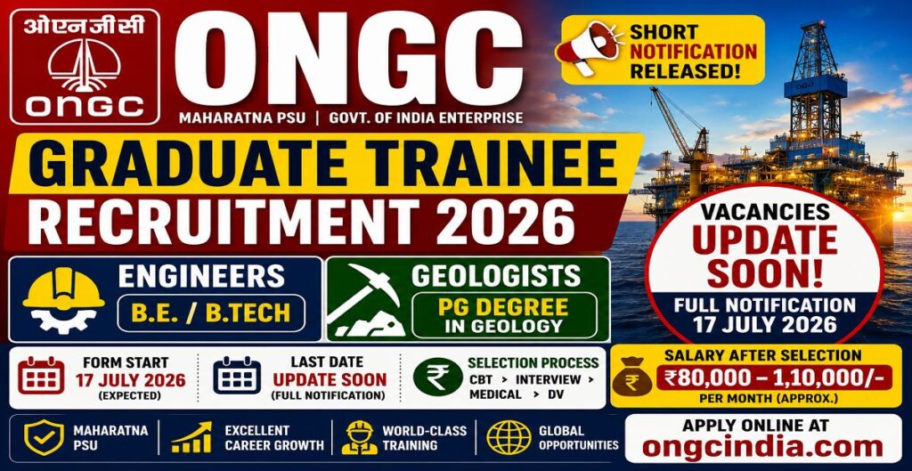 ONGC Graduate Trainee Recruitment 2026