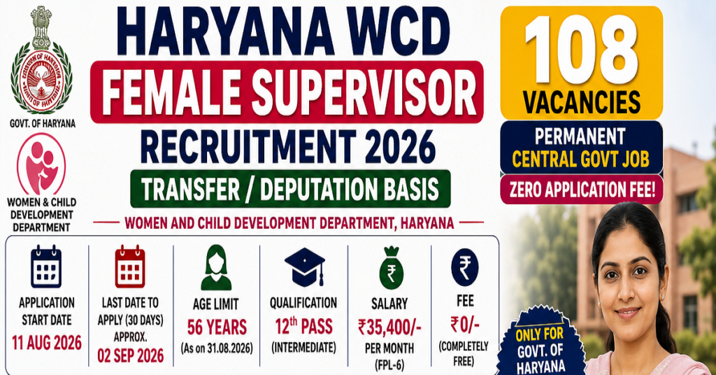 Haryana WCD Female Supervisor Recruitment 2026