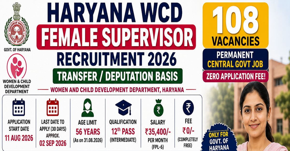 Haryana WCD Female Supervisor Recruitment 2026